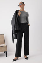 Trendyolmilla Wardrobe Essentials Siyah Bağcıklı Kışlık Tuşeli Rahat Kumaş Geniş Paça Pantolon | TWOAW26PL00012