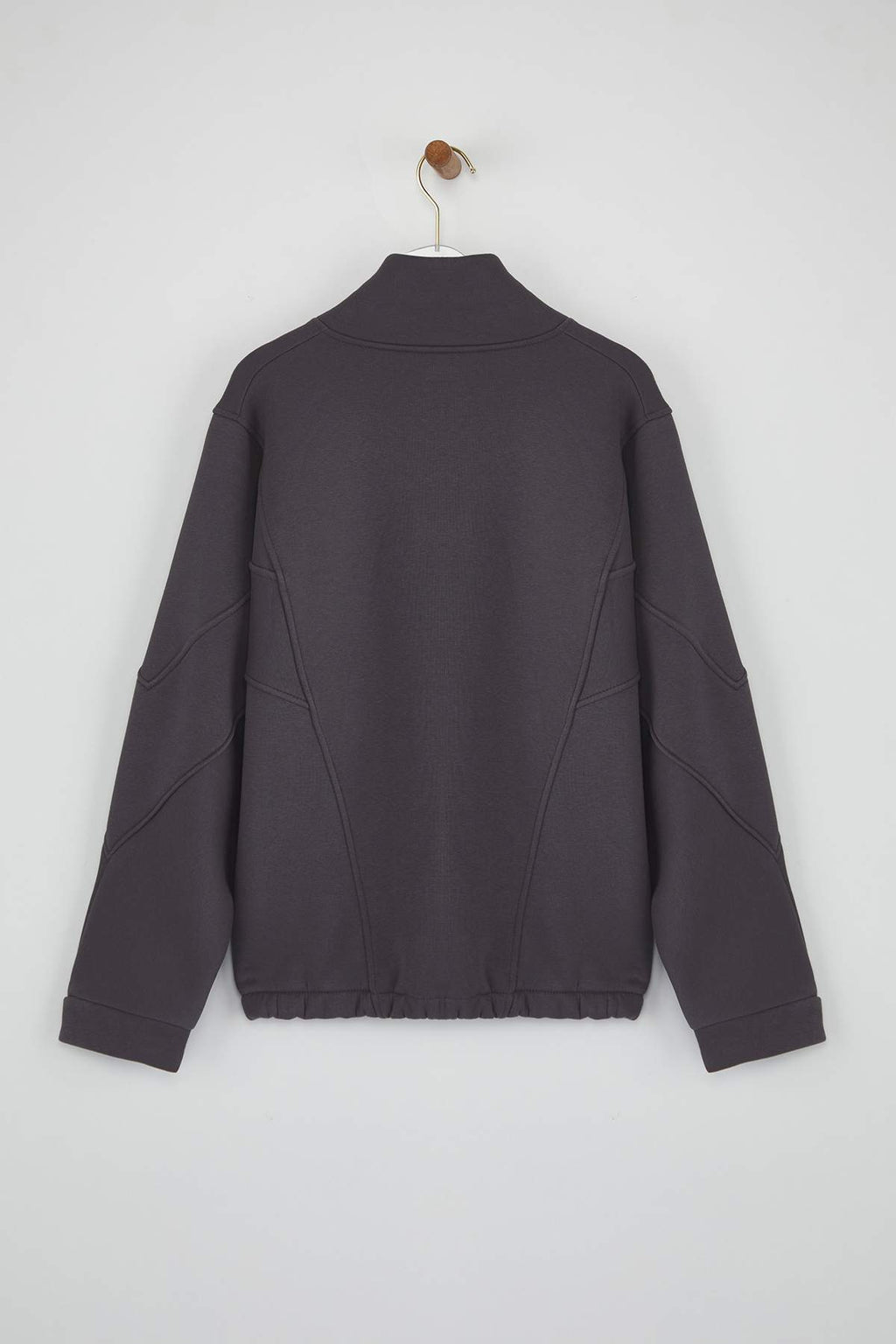 Gri Melanj Bordo Renk Bloklu Fermuarlı Dik Yaka Oversize Bomber Örme Sweatshirt TWOAW26SW00037