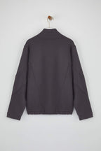 Gri Melanj Bordo Renk Bloklu Fermuarlı Dik Yaka Oversize Bomber Örme Sweatshirt TWOAW26SW00037