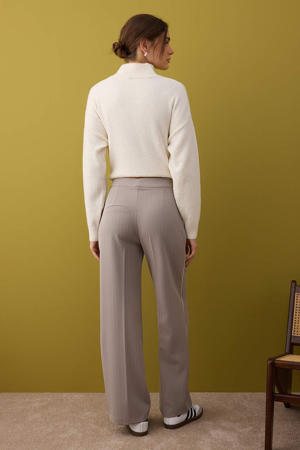 Vizon Çizgili Biye Detaylı Wide Leg/Geniş Paça Pantolon TWOAW26PL00044