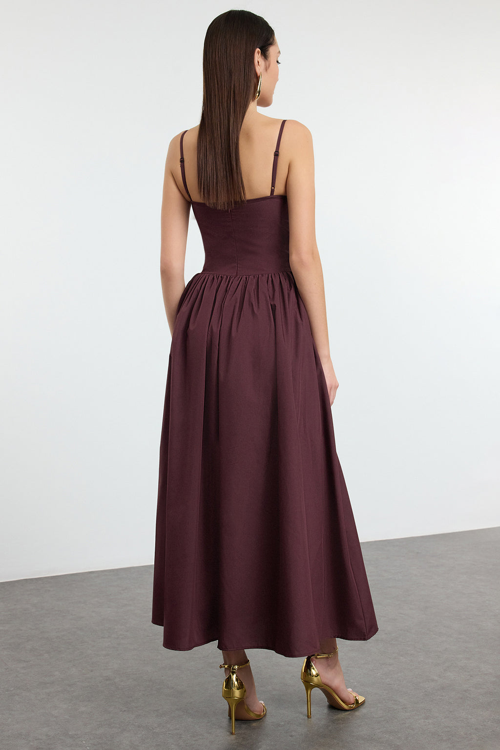 Trendyolmilla Açık Mavi A-Kesim Poplin Dokuma Midi Elbise TPRSS24EL00294