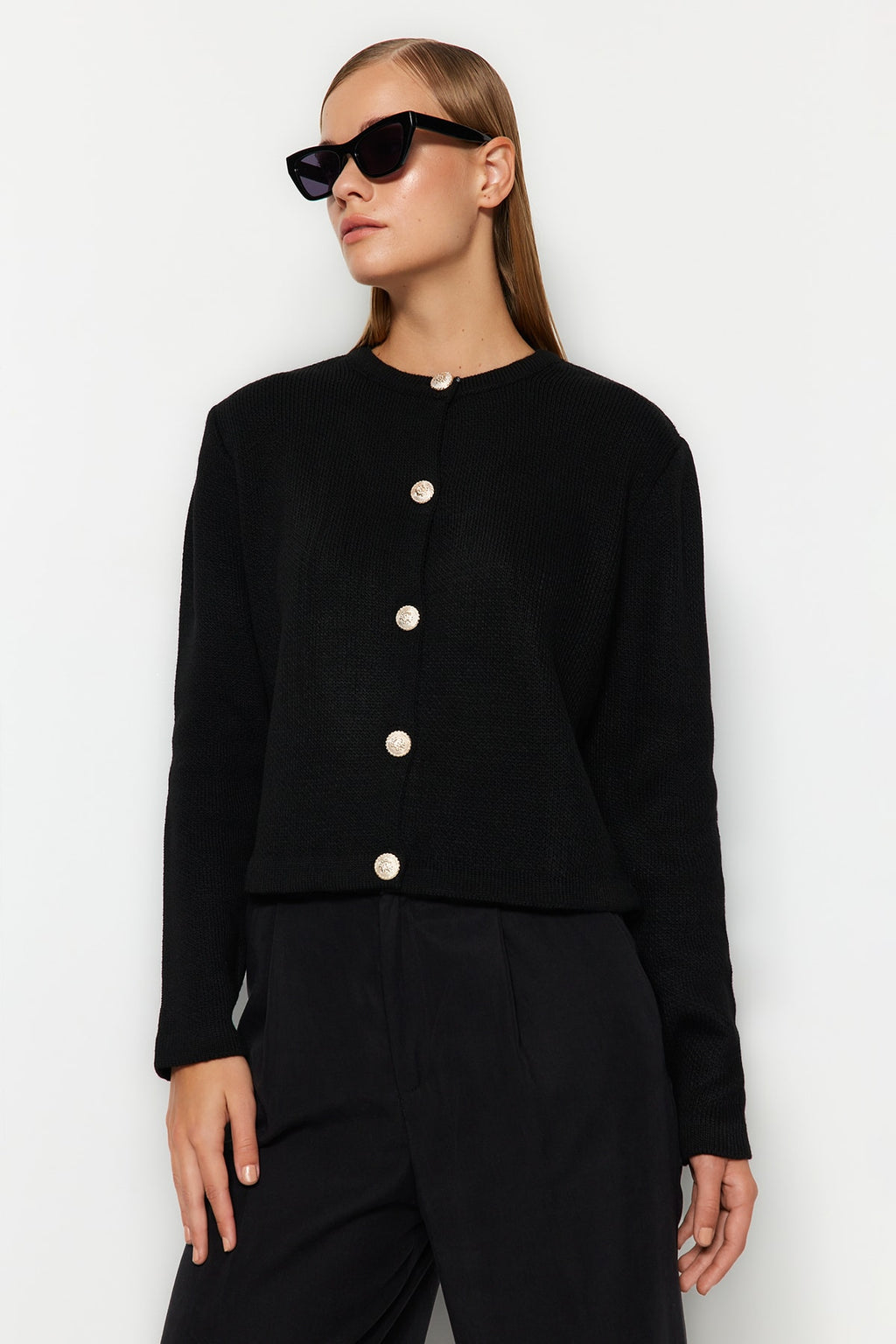 Trendyolmilla Siyah Basic Ceket Görünümlü Triko Hırka TWOAW24HI00090