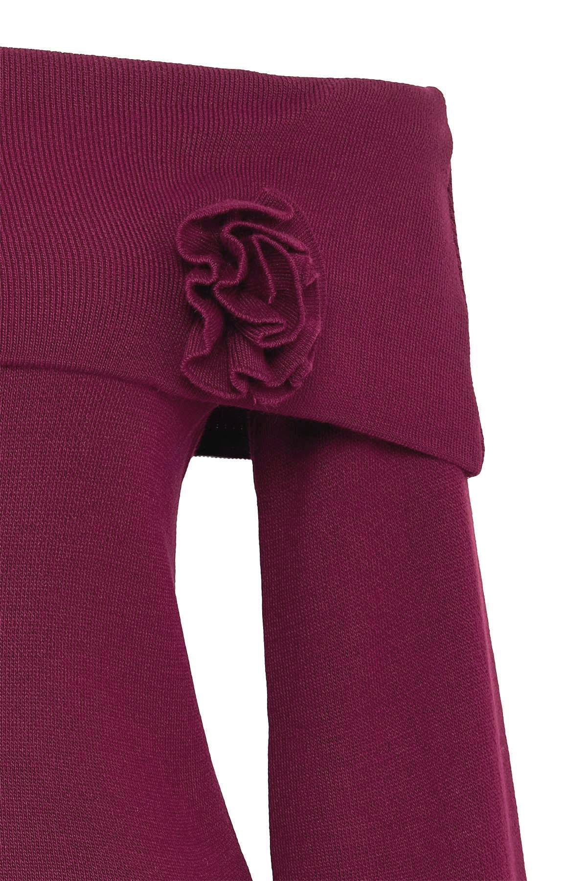 Trendyolmilla Kahverengi Gül Detaylı Carmen Yaka Triko Kazak TWOAW25KZ00373