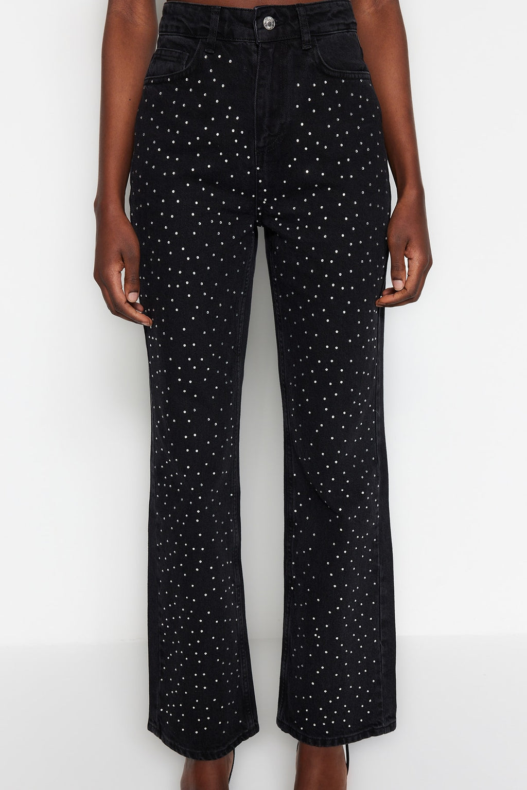 Trendyolmilla Kahverengi Taşlı Yüksek Bel Wide Leg Jeans TWOAW23JE00442