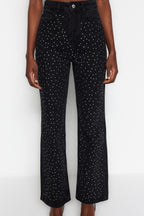 Trendyolmilla Kahverengi Taşlı Yüksek Bel Wide Leg Jeans TWOAW23JE00442
