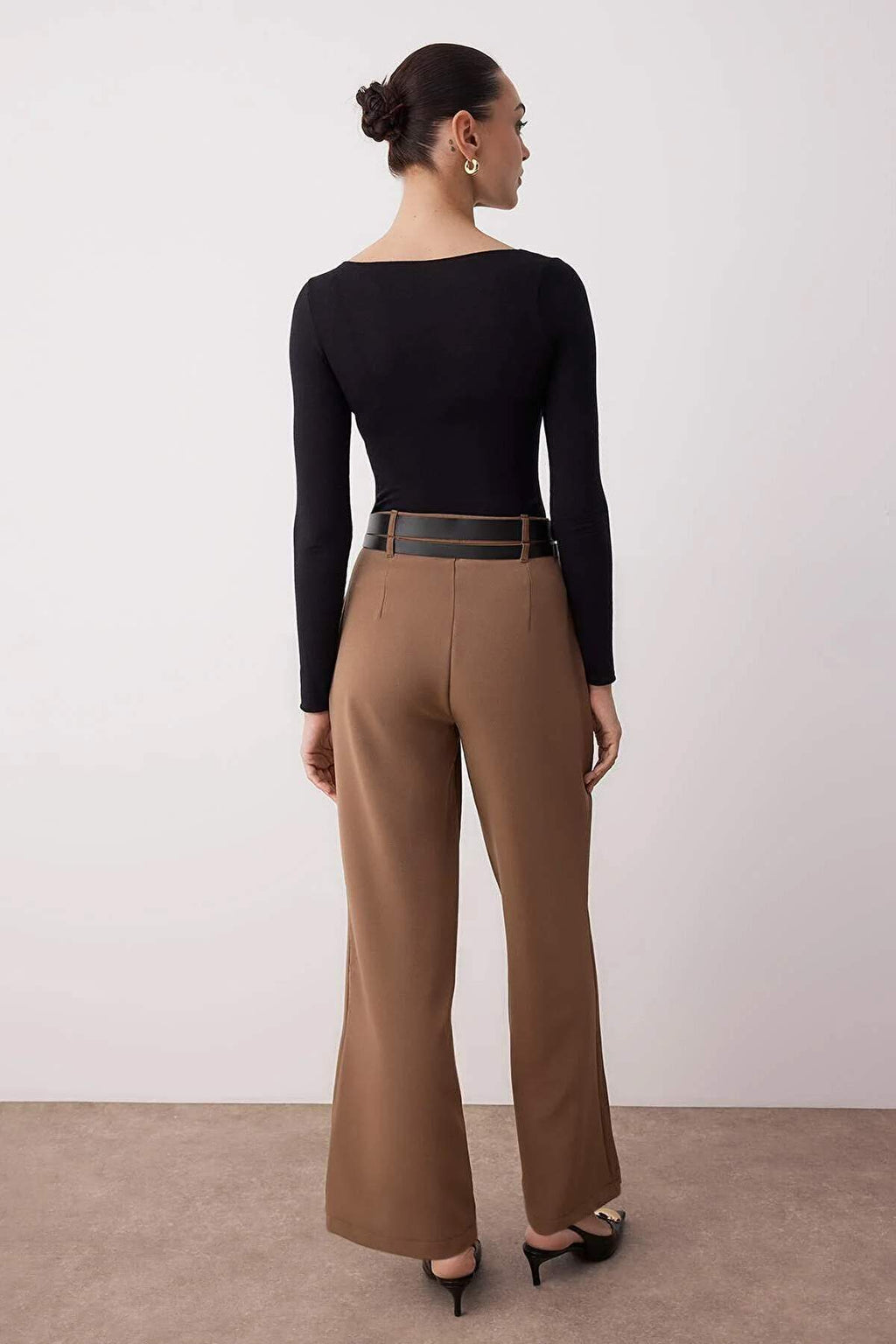 Vizon Çift Kemer Detaylı Wide Leg/Geniş Paça Pantolon TWOAW26PL00013