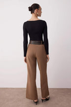 Vizon Çift Kemer Detaylı Wide Leg/Geniş Paça Pantolon TWOAW26PL00013