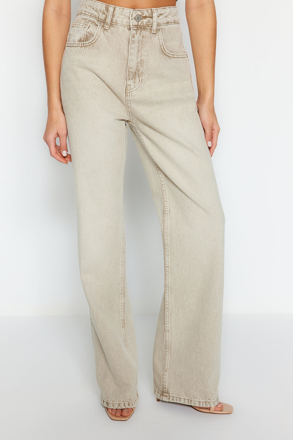 Trendyolmilla Gül Kurusu Normal Bel Wide Leg Jeans TWOSS24JE00011