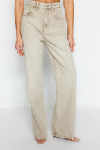 Trendyolmilla Gül Kurusu Normal Bel Wide Leg Jeans TWOSS24JE00011