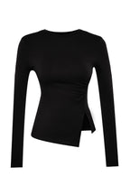 Siyah Tek Yırtmaç Detaylı Pamuklu Büzgülü Bisiklet Yaka Örme Bluz TWOAW24BZ00388