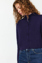 Trendyolmilla Mavi Crop Yumuşak Dokulu Dik Yaka Triko Hırka TWOAW22HI0174
