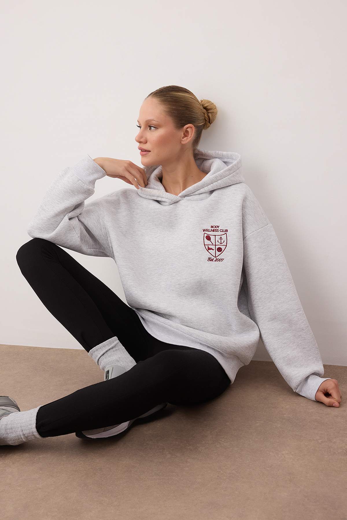 Kar Melanj Nakışlı Oversize/Geniş Kalıp Kalın İçi Polarlı Örme Sweatshirt TWOAW26SW00181