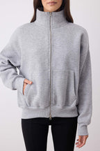 Trendyolmilla Siyah Oversize/Geniş Kalıp Fermuarlı Dik Yaka Kalın Örme Sweatshirt TWOAW26SW00070