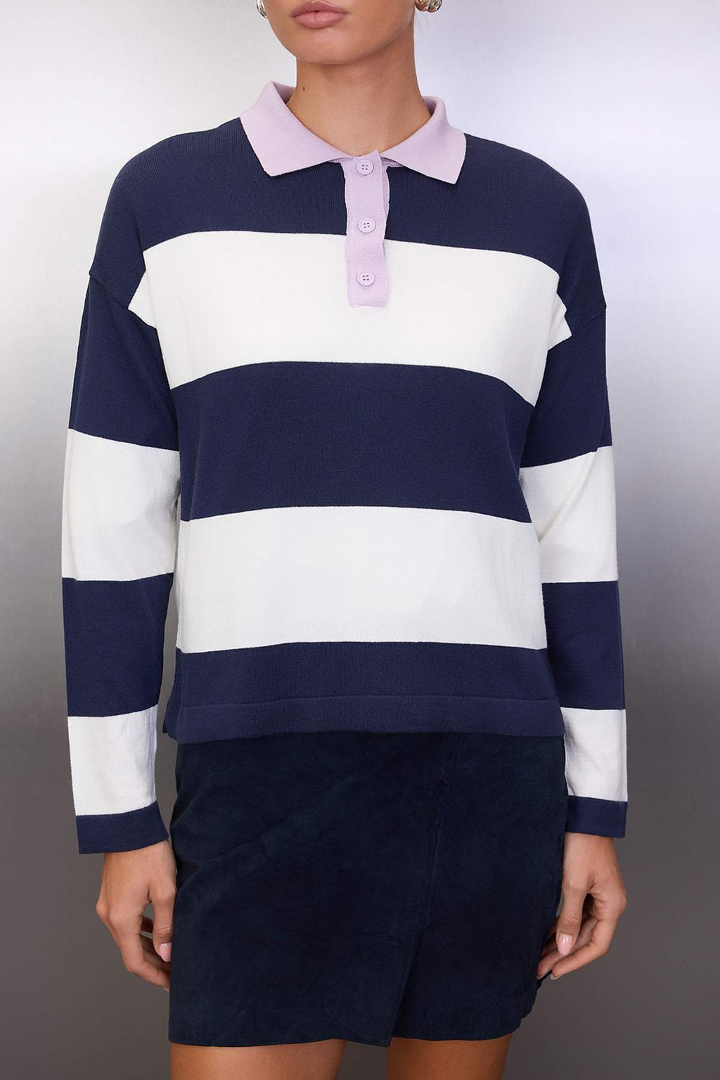 Trendyolmilla Wardrobe Essentials Yeşil Premium İplik/Özel İplikli Geniş Kalıp Çizgili Triko Kazak TWOAW26KZ00195
