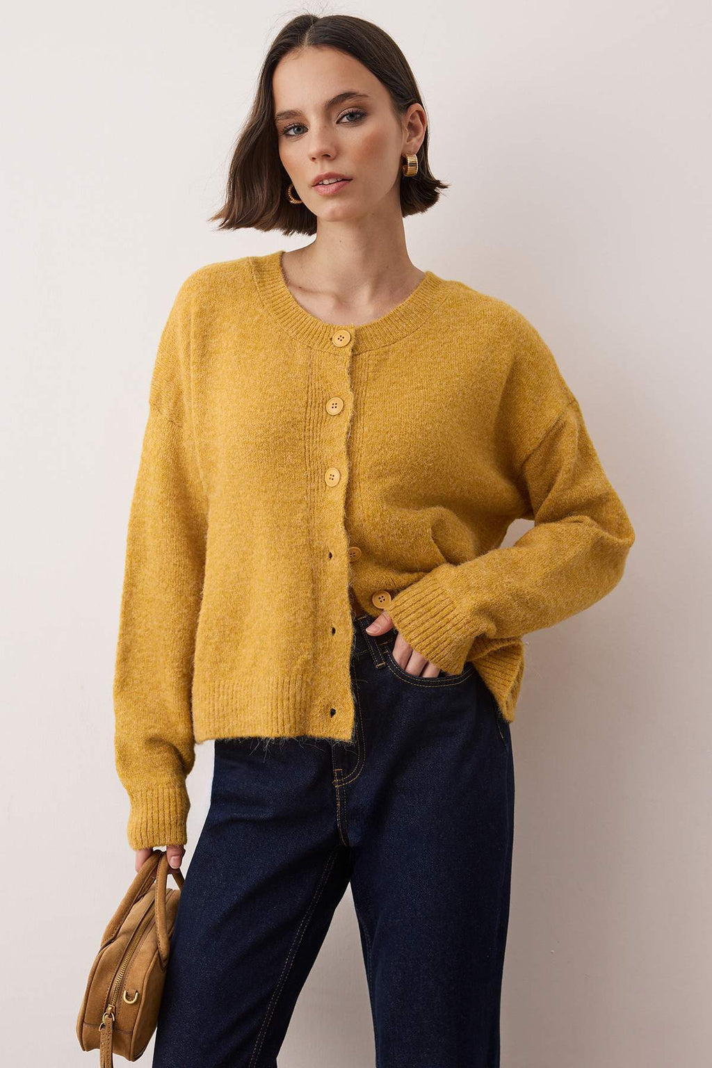 Trendyolmilla Wardrobe Essentials Siyah Alpaka Yünü Karışımlı Geniş Kalıp Triko Hırka | TWOAW26HI00089