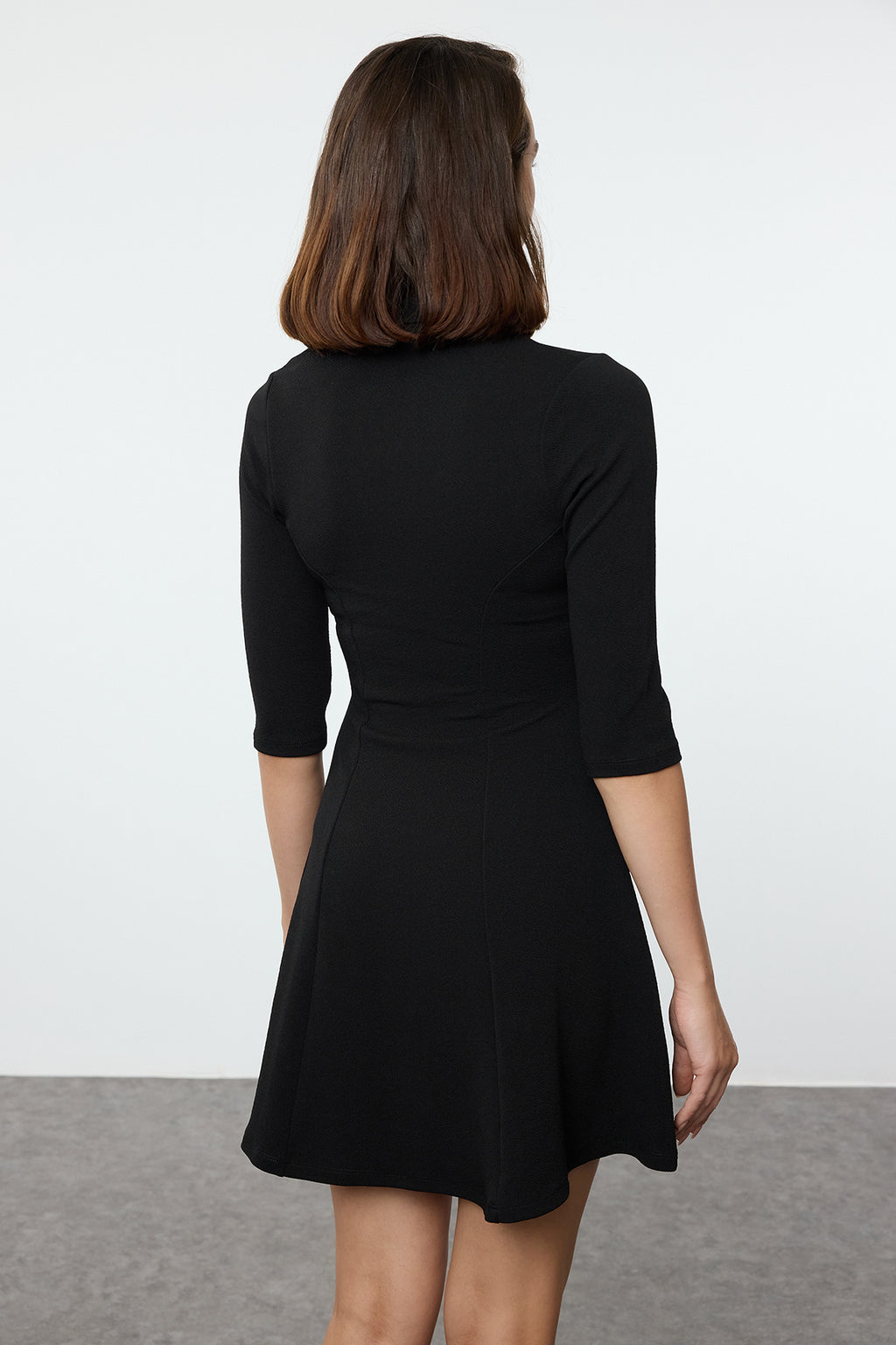 Siyah Polo Yaka Skater/Belden Açılan Mini Örme Elbise TWOAW25EL00499