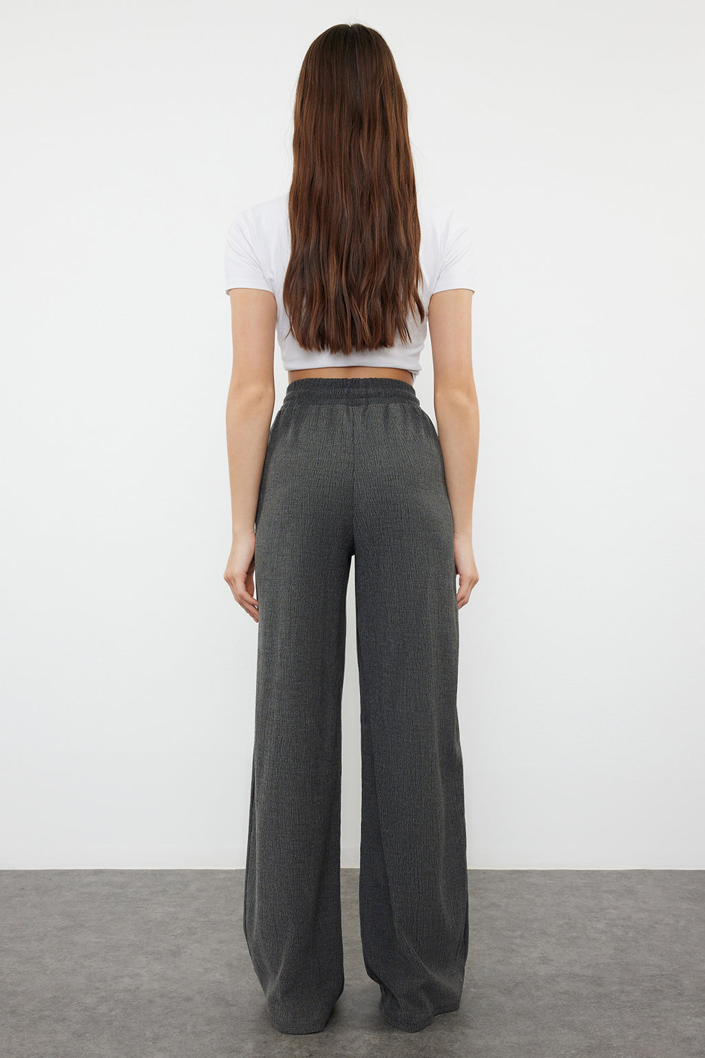 Premium Antrasit Wide Leg Esnek Örme Pantolon TWOSS24PL00054