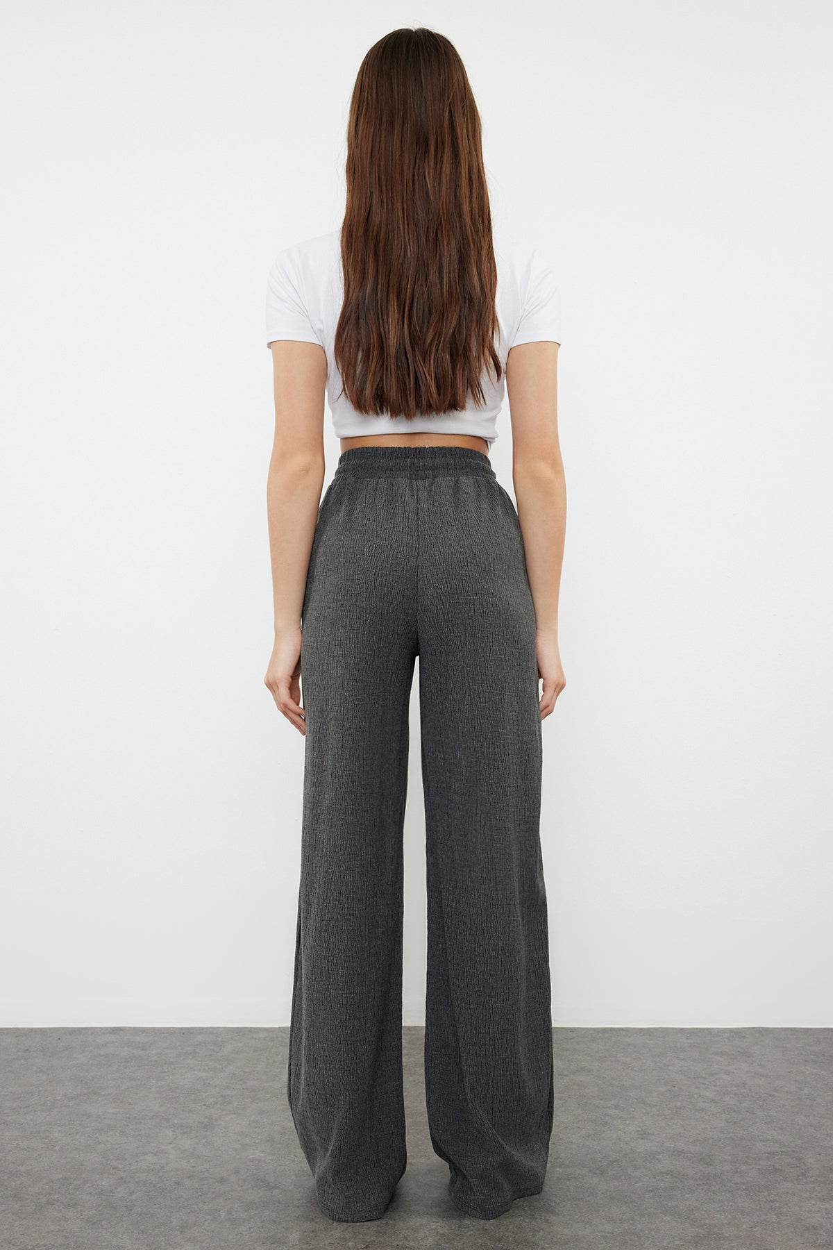 Premium Antrasit Wide Leg Esnek Örme Pantolon TWOSS24PL00054