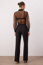 Siyah Geniş Paça Dokuma Pantolon TPRAW22PL0402