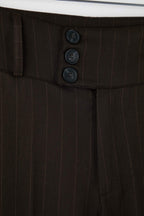 Kahverengi Çizgili Bel Detaylı Extra Geniş Paça Wide Leg Dokuma Pantolon TWOAW26PL00168