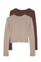 Trendyolmilla Kahverengi-Bej 2'li Paket Vücuda Oturan Bisiklet Yaka Fitilli Crop Esnek Örme Bluz TWOAW22BZ0331