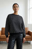 Siyah 2 İplik Bisiklet Yaka Çizgili Regular Örme Sweatshirt TWOAW25SW00324