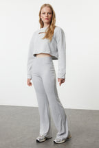Trendyolmilla Kahverengi Wide Leg/İspanyol Paça Yüksek Bel İnterlok Esnek Örme Pantolon TWOAW25PL00006