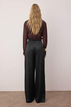 Trendyolmilla Bej Bol Paça Dokuma Saten Pantolon TPRSS23PL00001