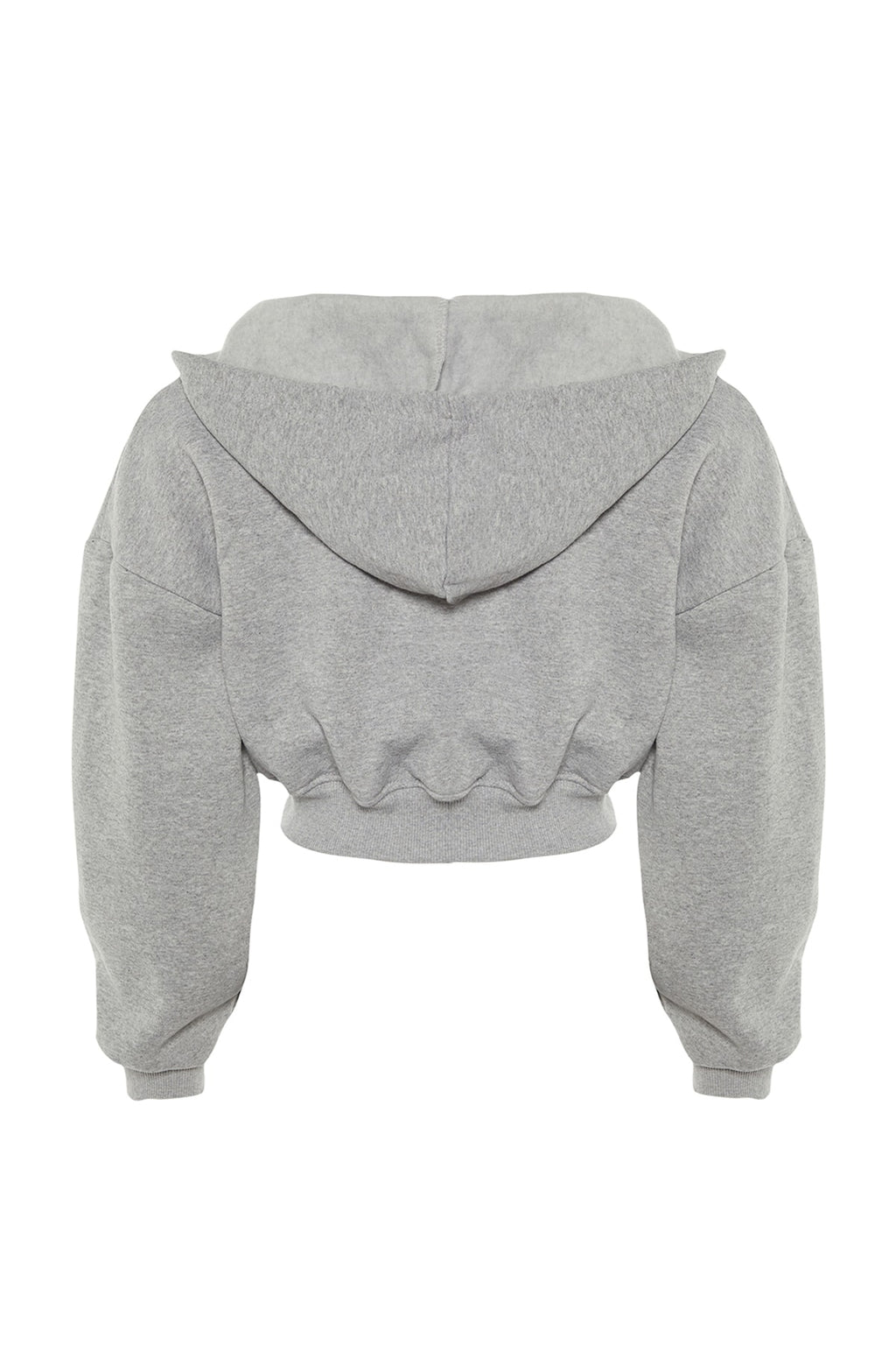 Trendyolmilla Siyah Kalın İçi Polarlı Kapüşonlu V Yaka Rahat Kesim Crop Örme Sweatshirt TWOAW23SW00096