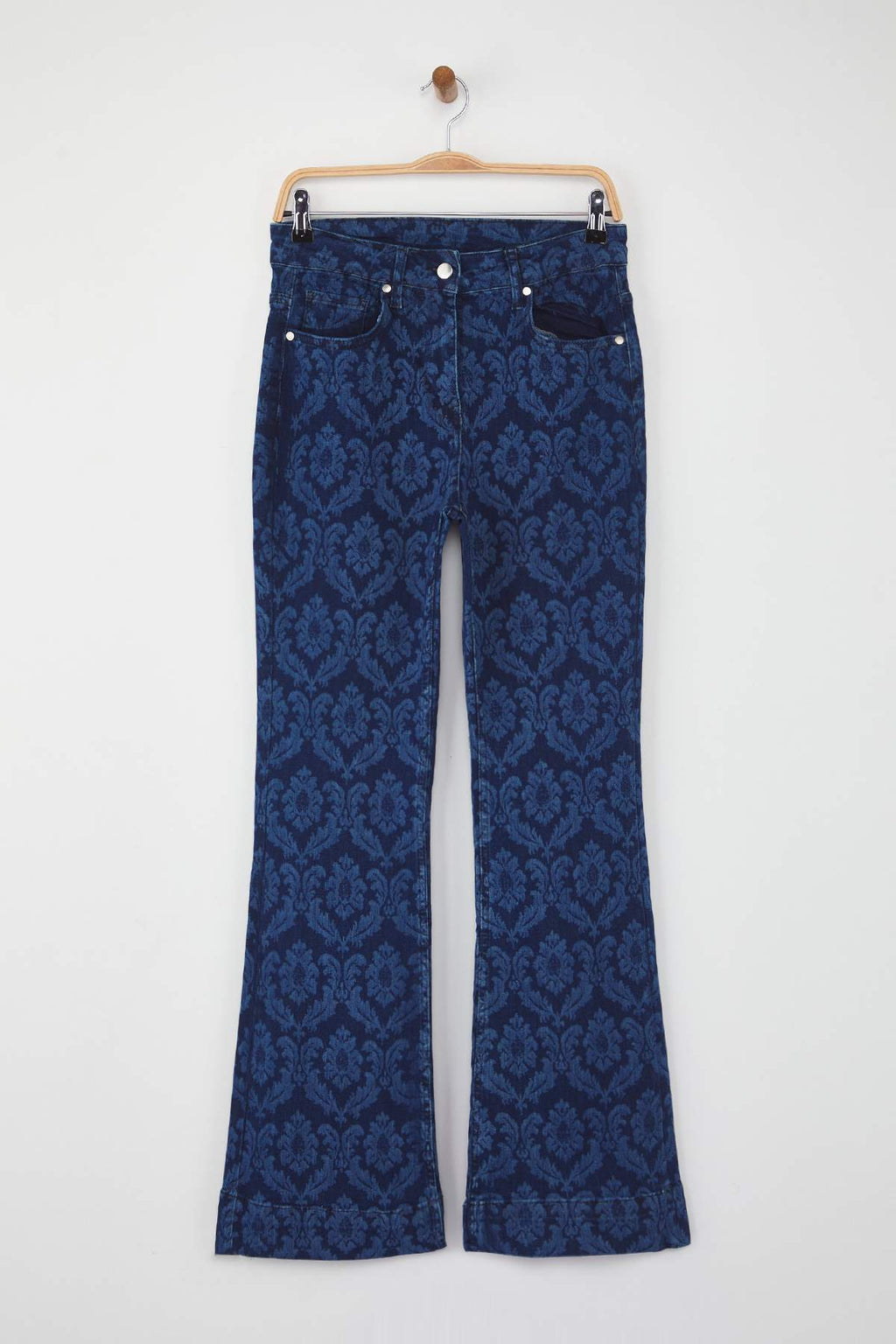 Özel Koleksiyon Koyu Mavi Lazer Baskılı Yüksek Bel İspanyol Paça Comfort Flare Jeans TWOAW26JE00033