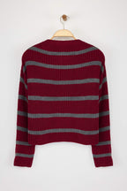 Trendyolmilla Bordo Crop Basic Geniş Kalıp Çizgili Triko Kazak TWOAW23KZ00390