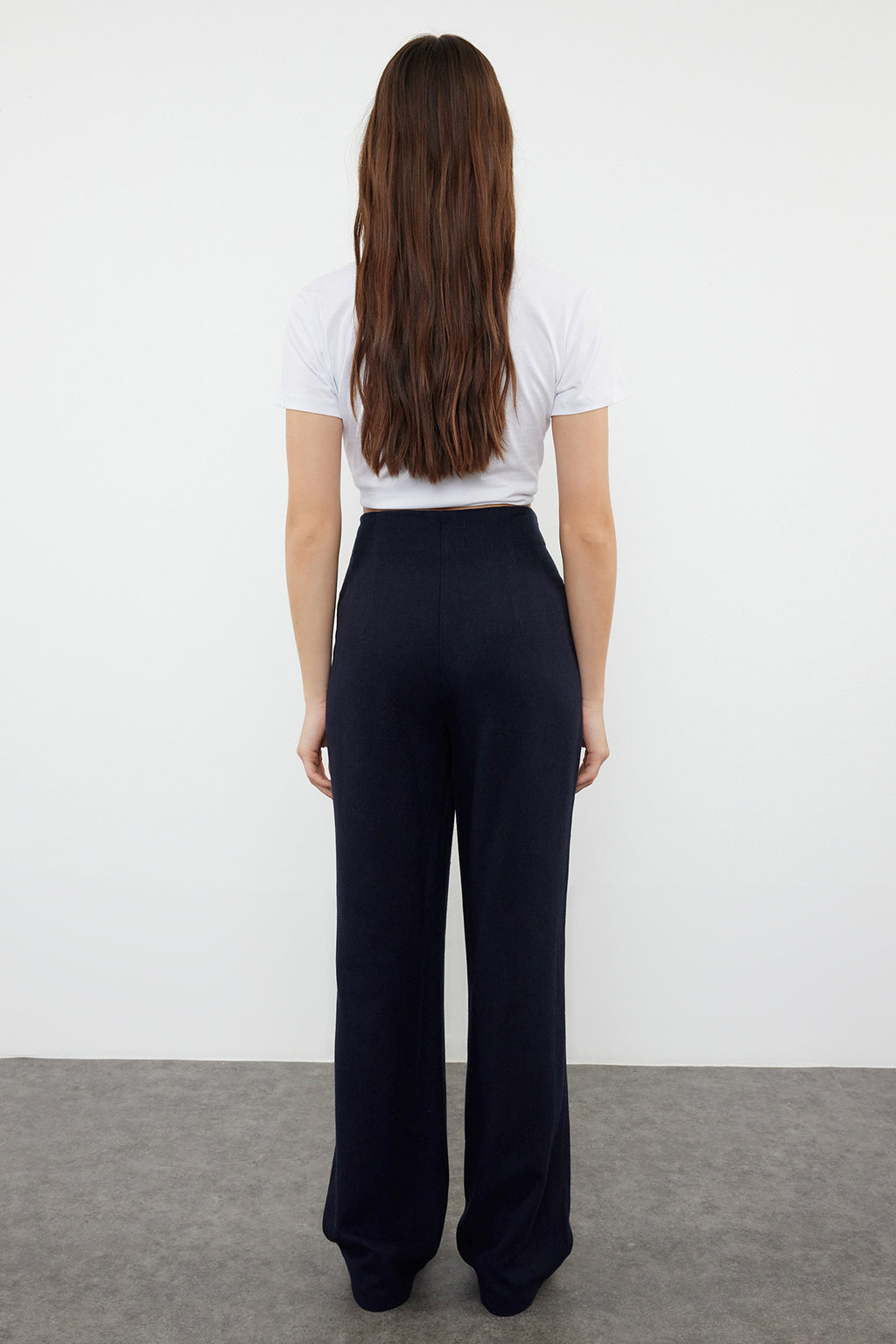 Lacivert Keten GörünümlüWide Leg/Geniş Paça Yüksek Bel Dokuma Pantolon TWOSS24PL00169