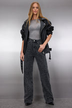 Siyah Dokulu Yüksek Bel Wide Leg Geniş Paça %100 Pamuk Non-Stretch Jeans TWOSS25JE00149