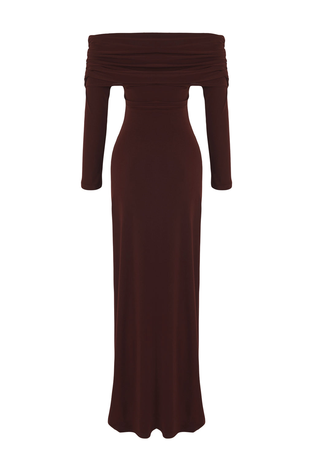 Trendyolmilla Limited Edition Siyah Büzgülü Carmen Yaka Esnek Maxi Örme Elbise TWOAW26EL00112