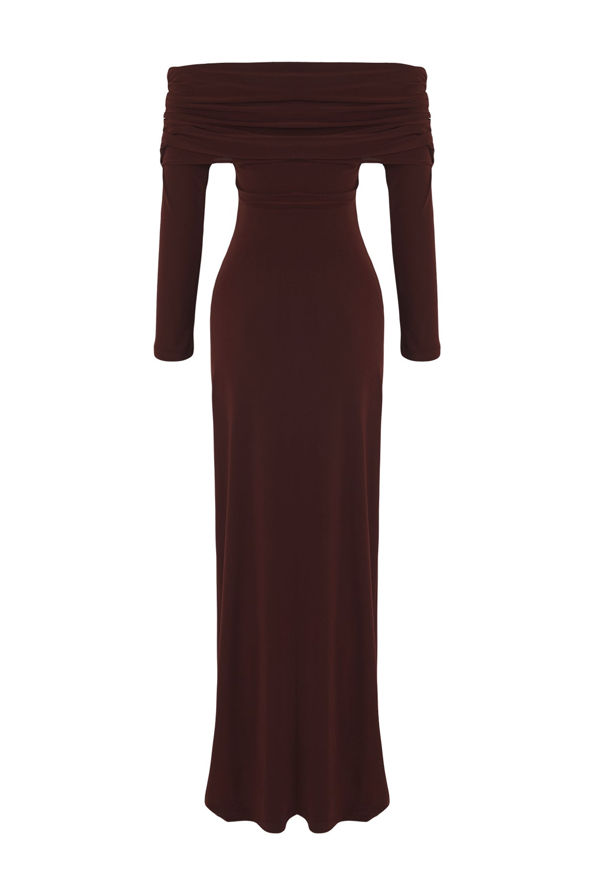 Trendyolmilla Limited Edition Siyah Büzgülü Carmen Yaka Esnek Maxi Örme Elbise TWOAW26EL00112
