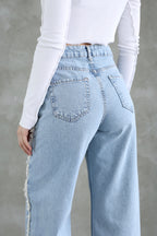 Mavi Püsküllü Yüksek Bel Düz Kesim Straight %100 Pamuk Non-Stretch Jeans TWOSS25JE00139
