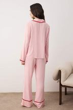Pembe Şerit Detaylı Viskon Dokuma Pijama Takımı THMAW26PT00144