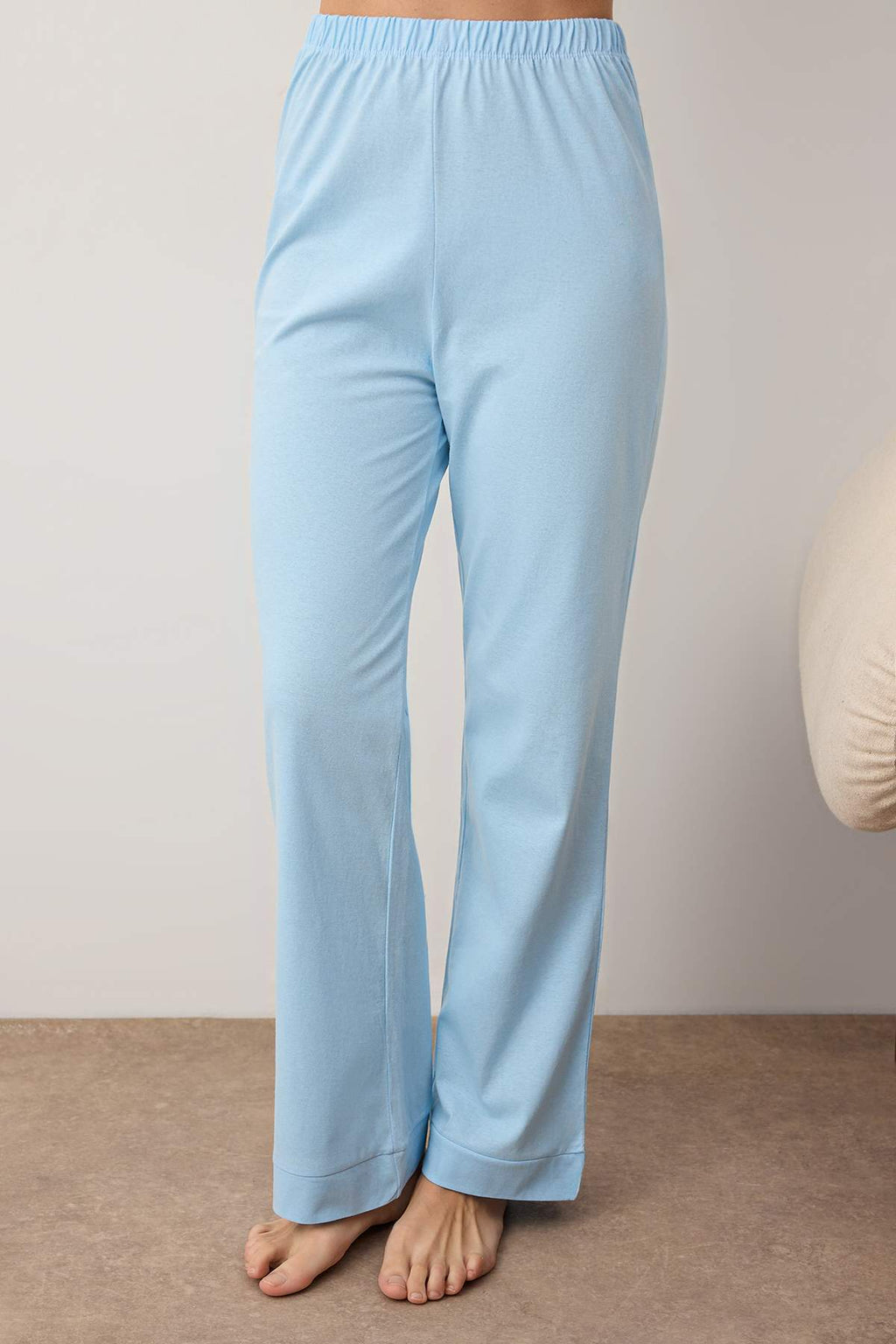 Mavi %100 Pamuklu Cep ve Manşetli Örme Pijama Takımı THMAW26PT00230