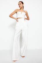 Trendyolmilla Ekru Korse Detaylı Dokuma Pantolon TPRSS23PL00033