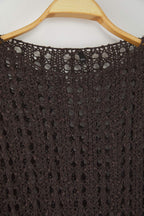 Kahverengi Özel İplik Ajurlu/Delikli Kayık Yaka Triko Kazak TWOAW26KZ00193