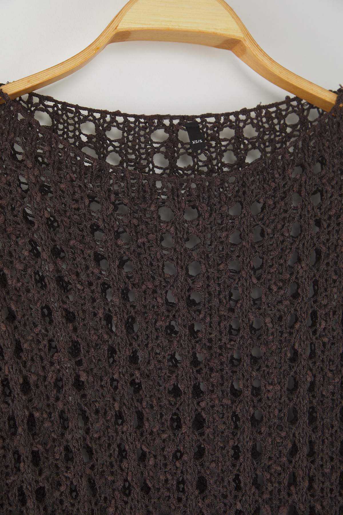 Kahverengi Özel İplik Ajurlu/Delikli Kayık Yaka Triko Kazak TWOAW26KZ00193