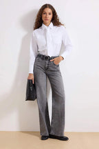 Gri More Sustainable Soluk Efekt Vintage Yüksek Bel Wide Leg Jeans TWOSS24JE00018
