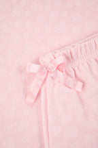 Pudra Kalp Desenli Fırfırlı ve Cepli Örme Pijama Takımı THMAW26PT00205