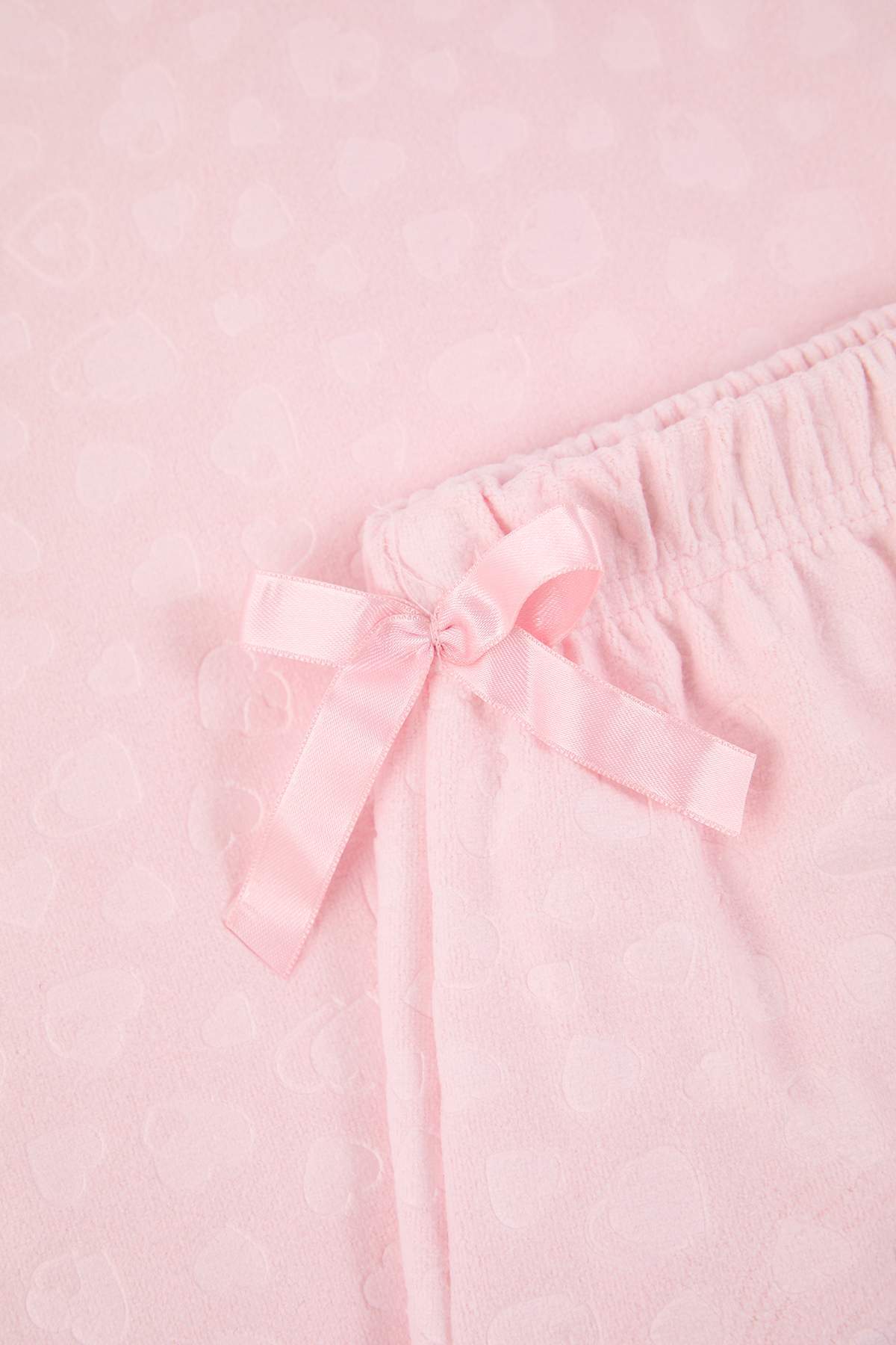 Pudra Kalp Desenli Fırfırlı ve Cepli Örme Pijama Takımı THMAW26PT00205