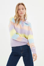 Trendyolmilla Açık Mavi Çizgili Polo Yaka Triko Kazak TWOAW22KZ0193