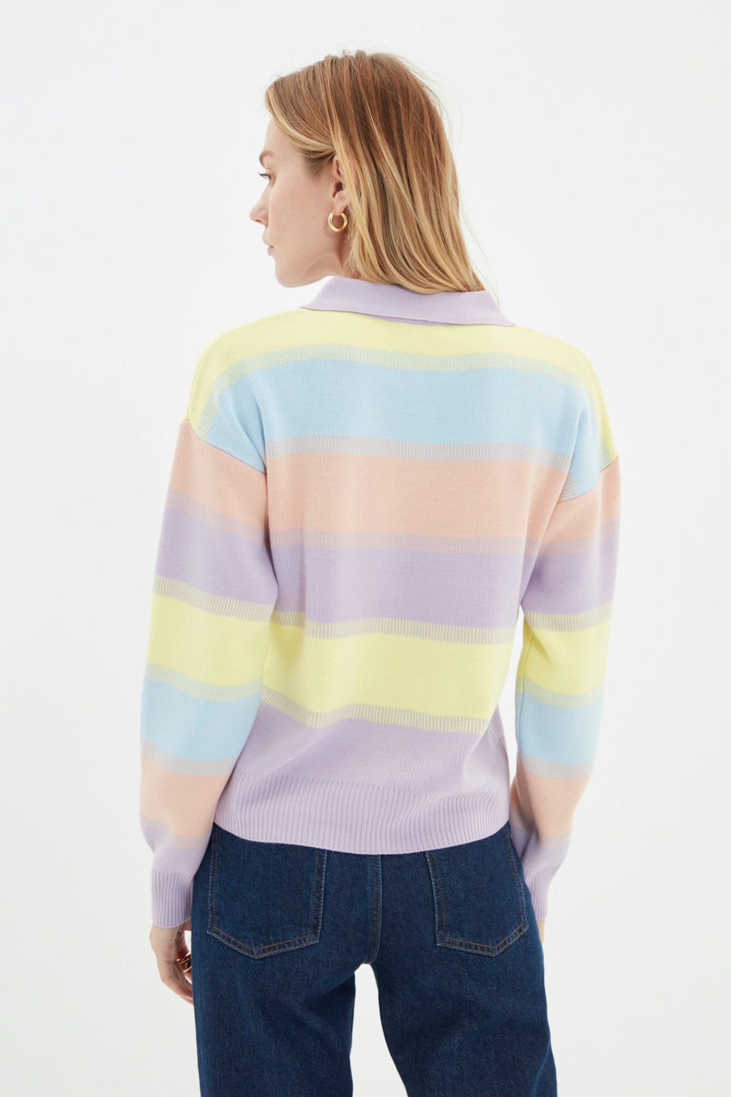 Trendyolmilla Açık Mavi Çizgili Polo Yaka Triko Kazak TWOAW22KZ0193