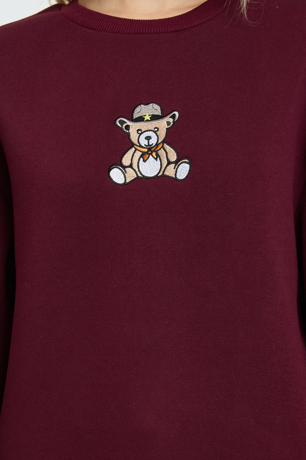 Trendyolmilla Bordo Regular/Normal Kalıp Nakışlı Kalın Örme Sweatshirt TWOAW25SW00050