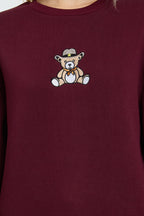 Trendyolmilla Bordo Regular/Normal Kalıp Nakışlı Kalın Örme Sweatshirt TWOAW25SW00050