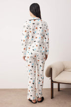 Trendyolmilla Mavi %100 Pamuklu Desenli Örme Pijama Takımı THMAW21PT0084