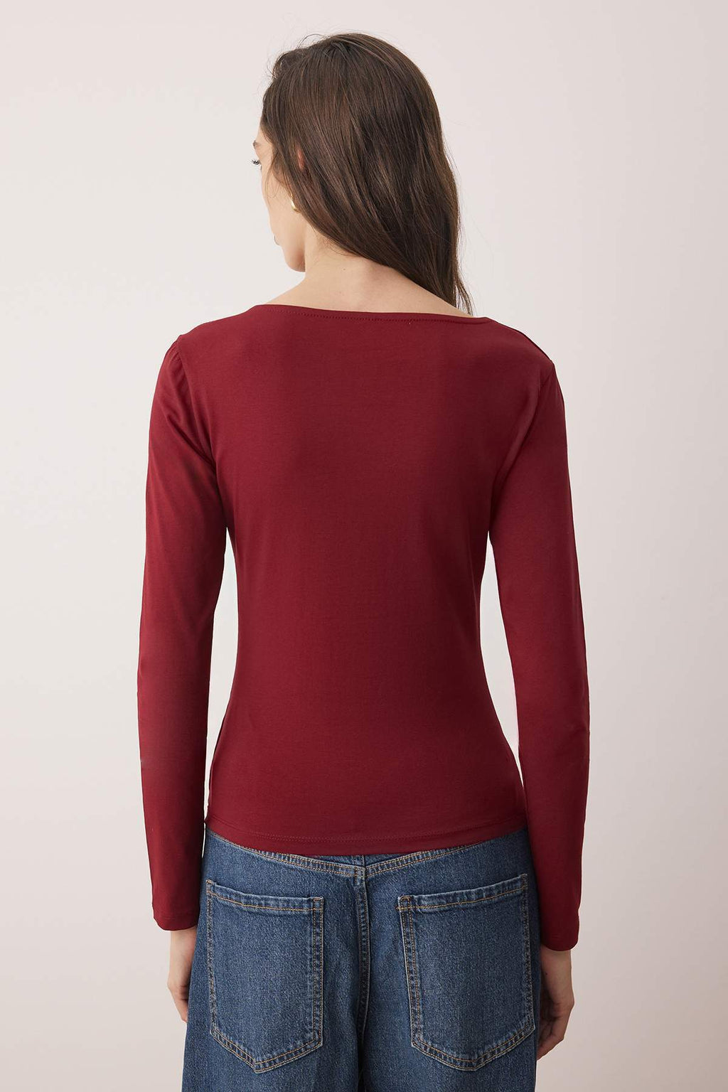 Trendyolmilla Taş-Bordo İkili Paket Kayık Yaka Fitted/Vücuda Oturan Örme Bluz TWOAW25BZ00062
